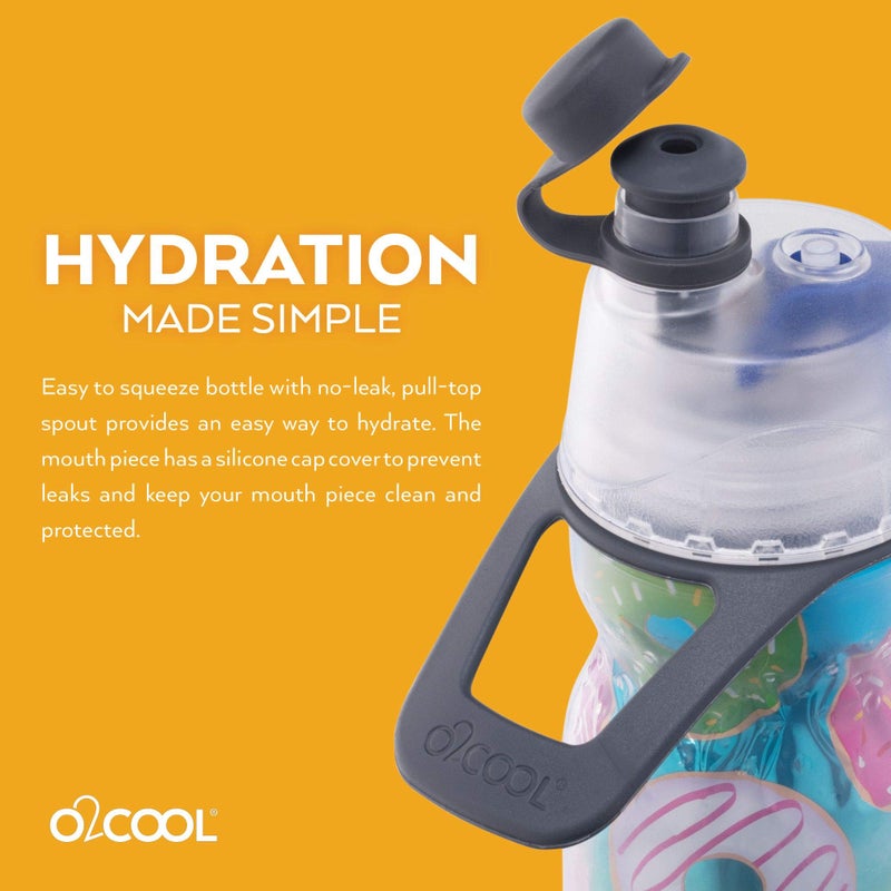 O2COOL Mist 'N Sip Kids Misting Water Bottle 2-in-1 Mist And Sip Function With No Leak Pull Top Spout Kids Reusable Sports Water Bottle - 12 oz (Donuts) - Image 2